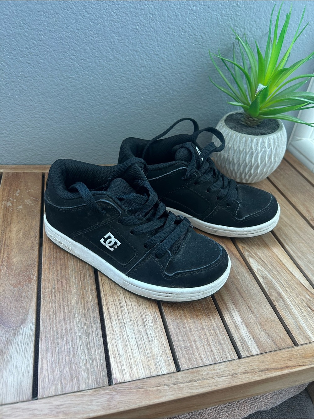 DC Kids Black Low-Top Skate Sneakers with White Sole